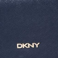 Pre Owned Dkny Navy Blue Leather Flap Wallet On Chain