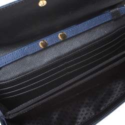 Pre Owned Dkny Navy Blue Leather Flap Wallet On Chain