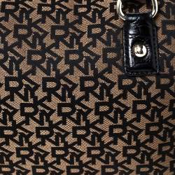 Pre Owned Dkny Brown/Black Canvas and Croc Embossed Leather Boston Bag