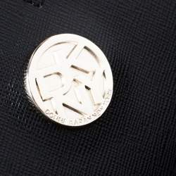 Pre Owned Dkny Brown/Black Canvas and Croc Embossed Leather Boston Bag