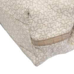 Pre Owned Dkny Beige/Off White Signature Fabric and Croc Embossed Leather Flap Hobo