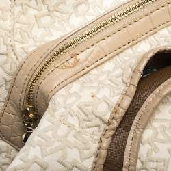 Pre Owned Dkny Beige/Off White Signature Fabric and Croc Embossed Leather Flap Hobo