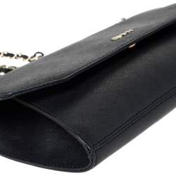 Pre Owned DKNY Black Leather Flap Chain Shoulder Bag