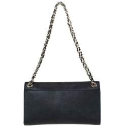 Pre Owned DKNY Black Leather Flap Chain Shoulder Bag