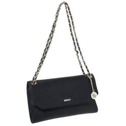 Pre Owned DKNY Black Leather Flap Chain Shoulder Bag