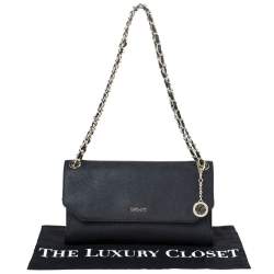 Pre Owned DKNY Black Leather Flap Chain Shoulder Bag