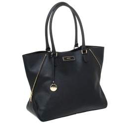 Pre Owned DKNY Black Leather Zip Side Shopper Tote