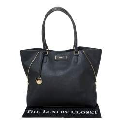 Pre Owned DKNY Black Leather Zip Side Shopper Tote