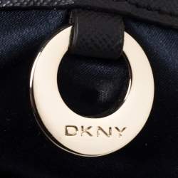 Pre Owned DKNY Blue/Brown Signature Canvas and Croc Embossed Leather Hobo