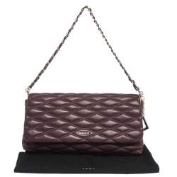 Pre Owned Dkny Burgundy Quilted Leather Flap Chain Clutch Bag