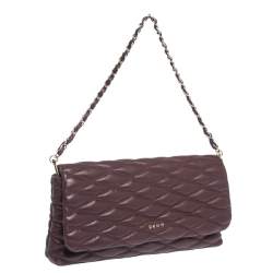 Pre Owned Dkny Burgundy Quilted Leather Flap Chain Clutch Bag