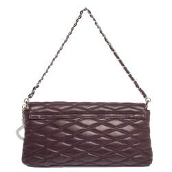 Pre Owned Dkny Burgundy Quilted Leather Flap Chain Clutch Bag