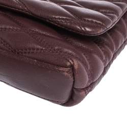 Pre Owned Dkny Burgundy Quilted Leather Flap Chain Clutch Bag