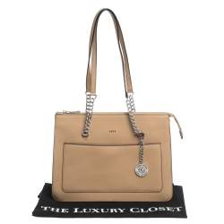 Pre Owned DKNY Beige Leather Bryant Zip Tote