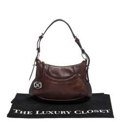 Pre Owned حقيبة هوبو دي كي أن واي بسحاب جلد بني داكن