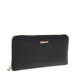Pre Owned Dkny Black Leather Bryant Park Zip Around Wallet