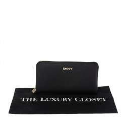 Pre Owned Dkny Black Leather Bryant Park Zip Around Wallet