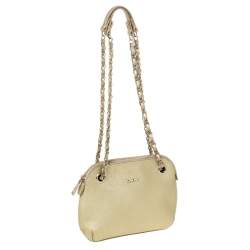 Pre Owned Dkny Gold Leather Dome Chain Shoulder Bag
