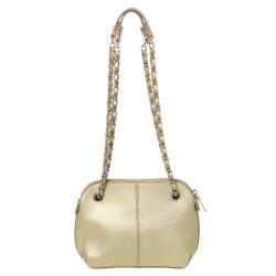 Pre Owned Dkny Gold Leather Dome Chain Shoulder Bag