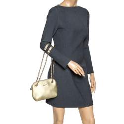Pre Owned Dkny Gold Leather Dome Chain Shoulder Bag