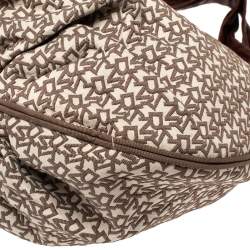 Pre Owned حقيبة هوبو دي كيه إن واي جلد و كانفاس مطبوع شعار الماركة بيج و بني