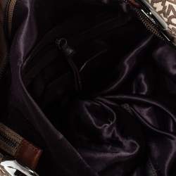 Pre Owned حقيبة هوبو دي كيه إن واي جلد و كانفاس مطبوع شعار الماركة بيج و بني