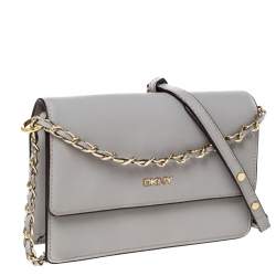 مملوكة مسبقًا حقيبة كتف دي كيه إن واي سلسلة جلد رصاصي