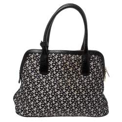 Pre Owned حقيبة دي كيه إن واي دوم ساتشيل جلد و كانفاس أسود و رصاصي