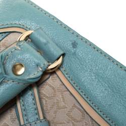 Pre Owned DKNY Beige/Blue Monogram Canvas and Leather Satchel