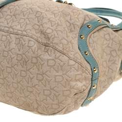 Pre Owned DKNY Beige/Blue Monogram Canvas and Leather Satchel