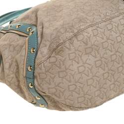 Pre Owned DKNY Beige/Blue Monogram Canvas and Leather Satchel