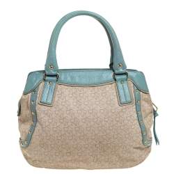 Pre Owned DKNY Beige/Blue Monogram Canvas and Leather Satchel