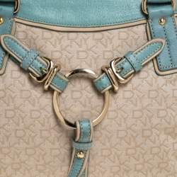 Pre Owned DKNY Beige/Blue Monogram Canvas and Leather Satchel