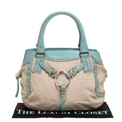 Pre Owned DKNY Beige/Blue Monogram Canvas and Leather Satchel