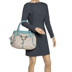 Pre Owned DKNY Beige/Blue Monogram Canvas and Leather Satchel