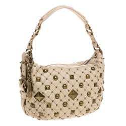 Pre Owned Dkny Beige Quilted Leather Studded Hobo