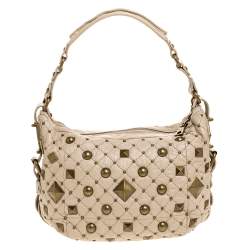 Pre Owned Dkny Beige Quilted Leather Studded Hobo
