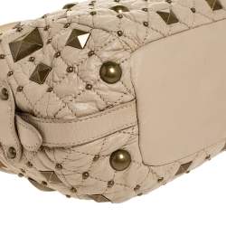 Pre Owned Dkny Beige Quilted Leather Studded Hobo