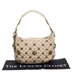 Pre Owned Dkny Beige Quilted Leather Studded Hobo