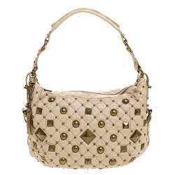 Pre Owned Dkny Beige Quilted Leather Studded Hobo
