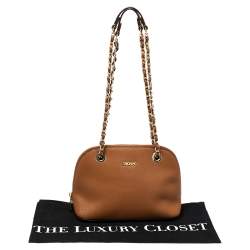 Pre Owned Dkny Tan Leather Dome Chain Shoulder Bag