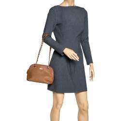 Pre Owned Dkny Tan Leather Dome Chain Shoulder Bag