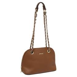 Pre Owned Dkny Tan Leather Dome Chain Shoulder Bag