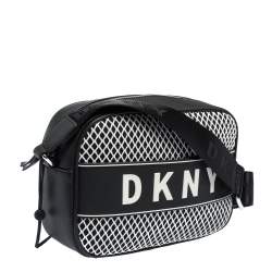 Pre Owned DKNY Black Leather and Mesh Camera Crossbody Bag