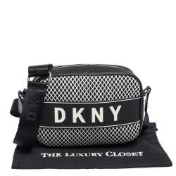 Pre Owned DKNY Black Leather and Mesh Camera Crossbody Bag