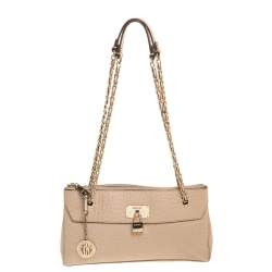 مملو كة مسبقًا DKNY Nude Beige Leather Lock Chain Shoulder Bag