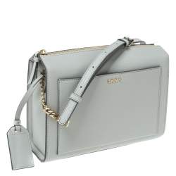 Pre Owned Dkny Grey Leather Ava Zip Crossbody Bag