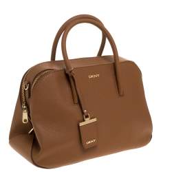 Pre Owned حقيبة دي كيه إن واي ساتشيل سحاب مزدوج جلد بني