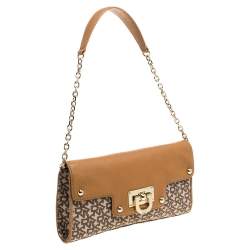 مملوكة مسبقًا Dkny Beige/Tan Signature Canvas and Leather Shoulder Bag