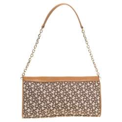مملوكة مسبقًا Dkny Beige/Tan Signature Canvas and Leather Shoulder Bag